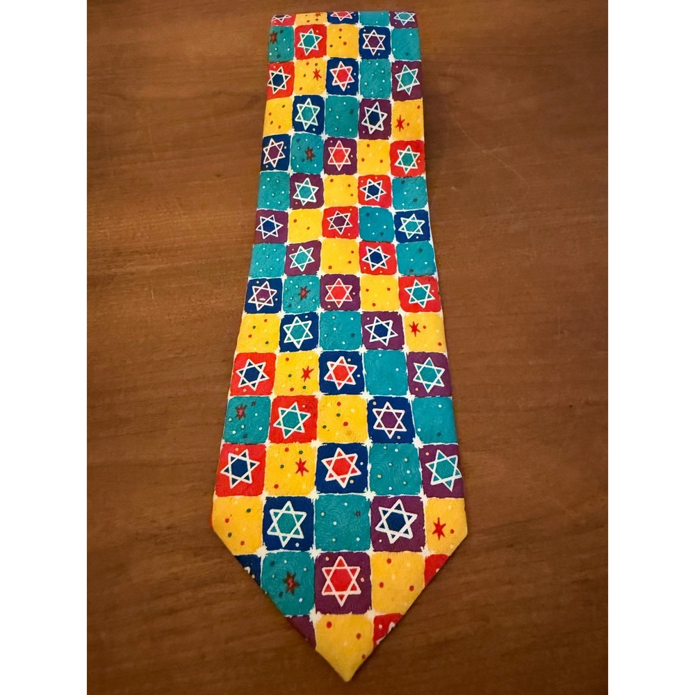 Yule-tied Hanukkah 100% Silk Tie Mens Star of David Multicolor 1998 Ralph Marlin